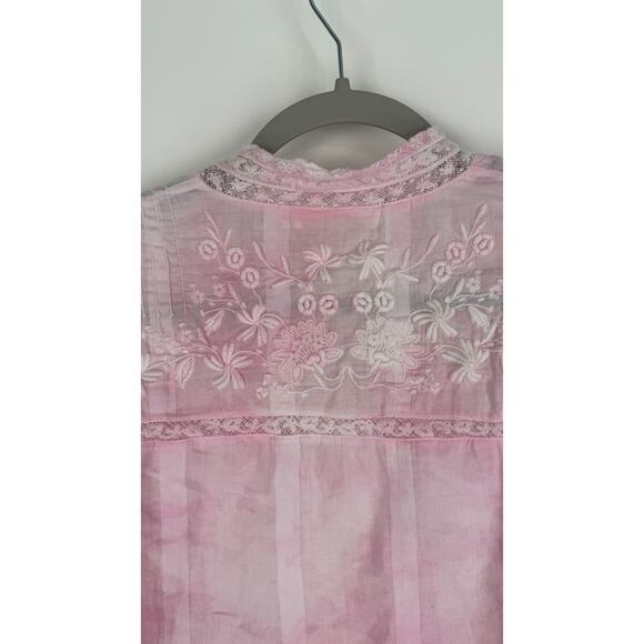 LoveShackFancy Ronda Top Island Pink Hand Dye Womens XS Button Front Cotton - Picture 10 of 16